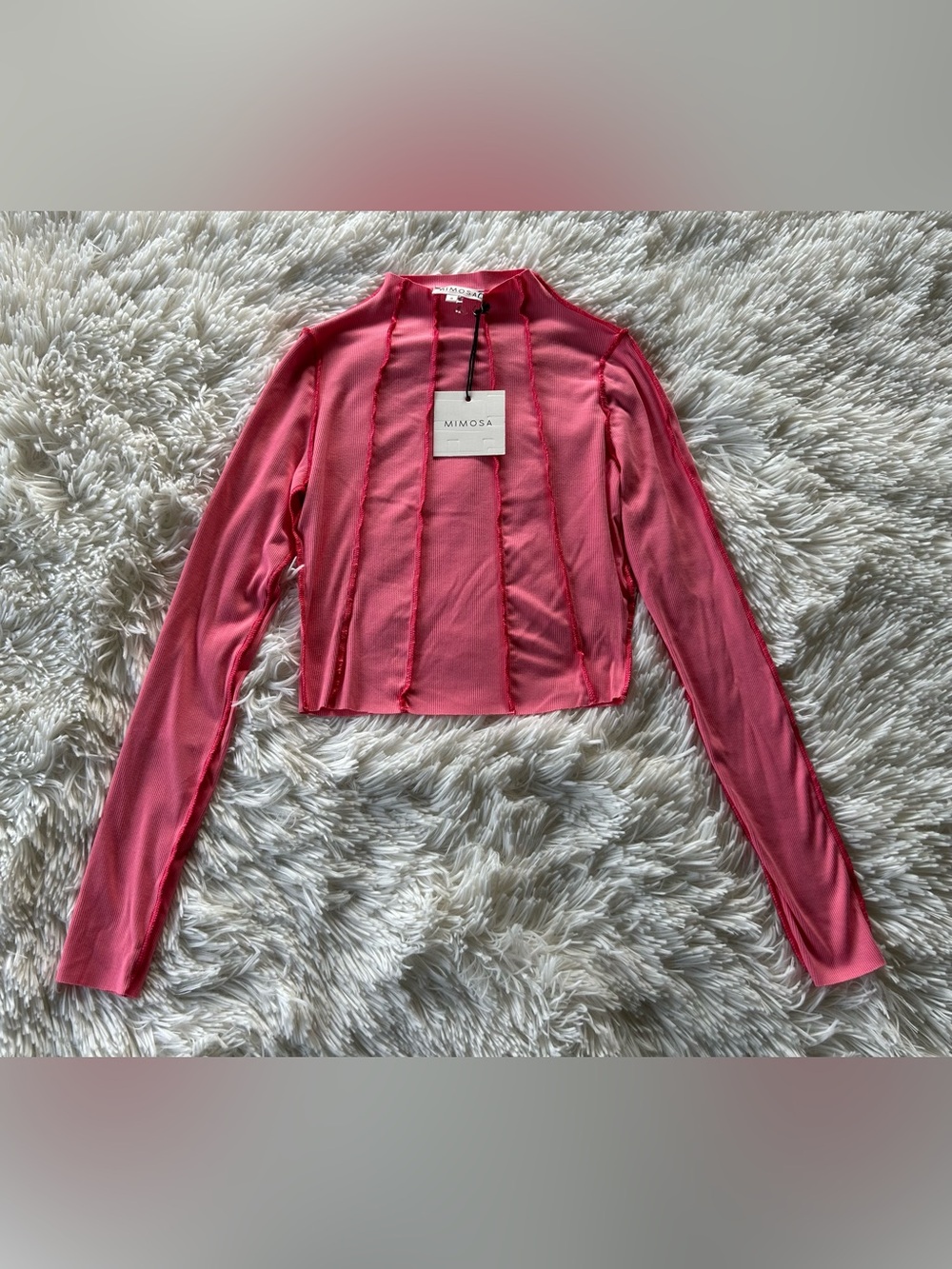 Mimosa | Exposed Seams Pink Long Sleeve Crop Top